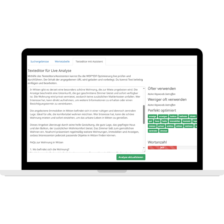 seobility optimierung des textes via wdf idf