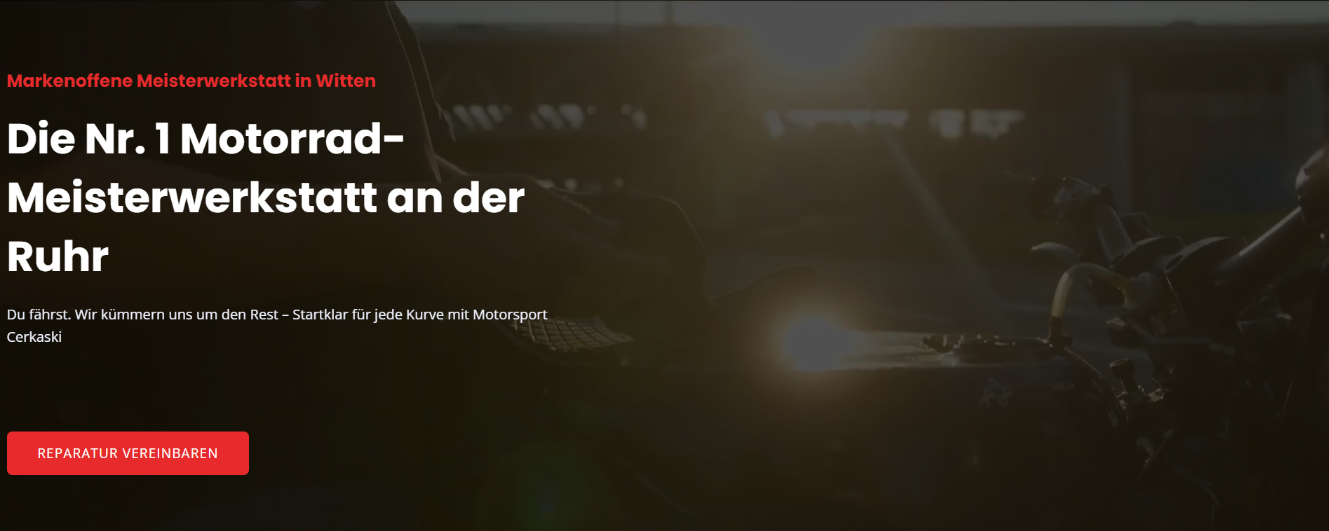 Startseite der Website von Motorsport Cerkaski, Motorrad-Meisterwerkstatt in Witten, umgesetzt von Brockworks