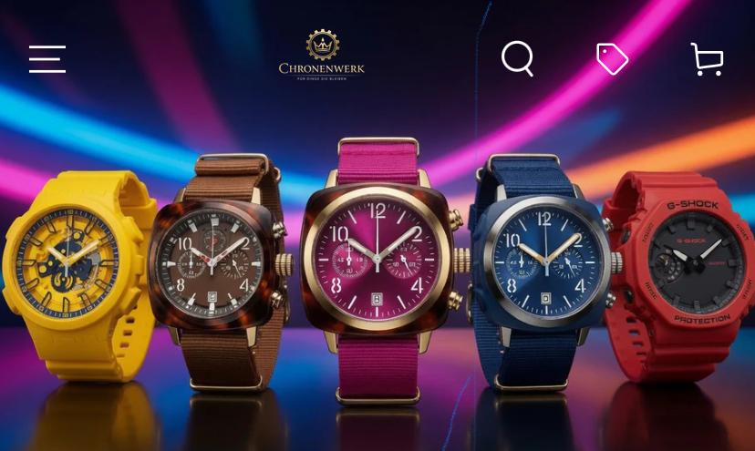 Startseite des Uhren-Onlineshops Chronenwerk mit Produktübersicht