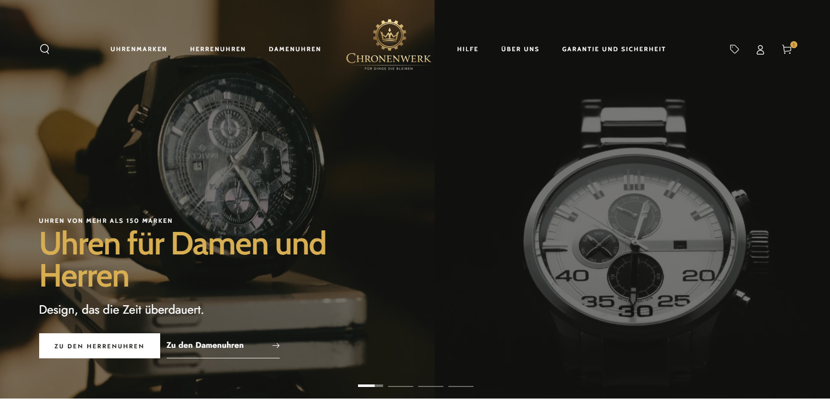 Screenshot des Chronenwerk Online-Shops für Damen- und Herrenuhren, entwickelt von Brockworks