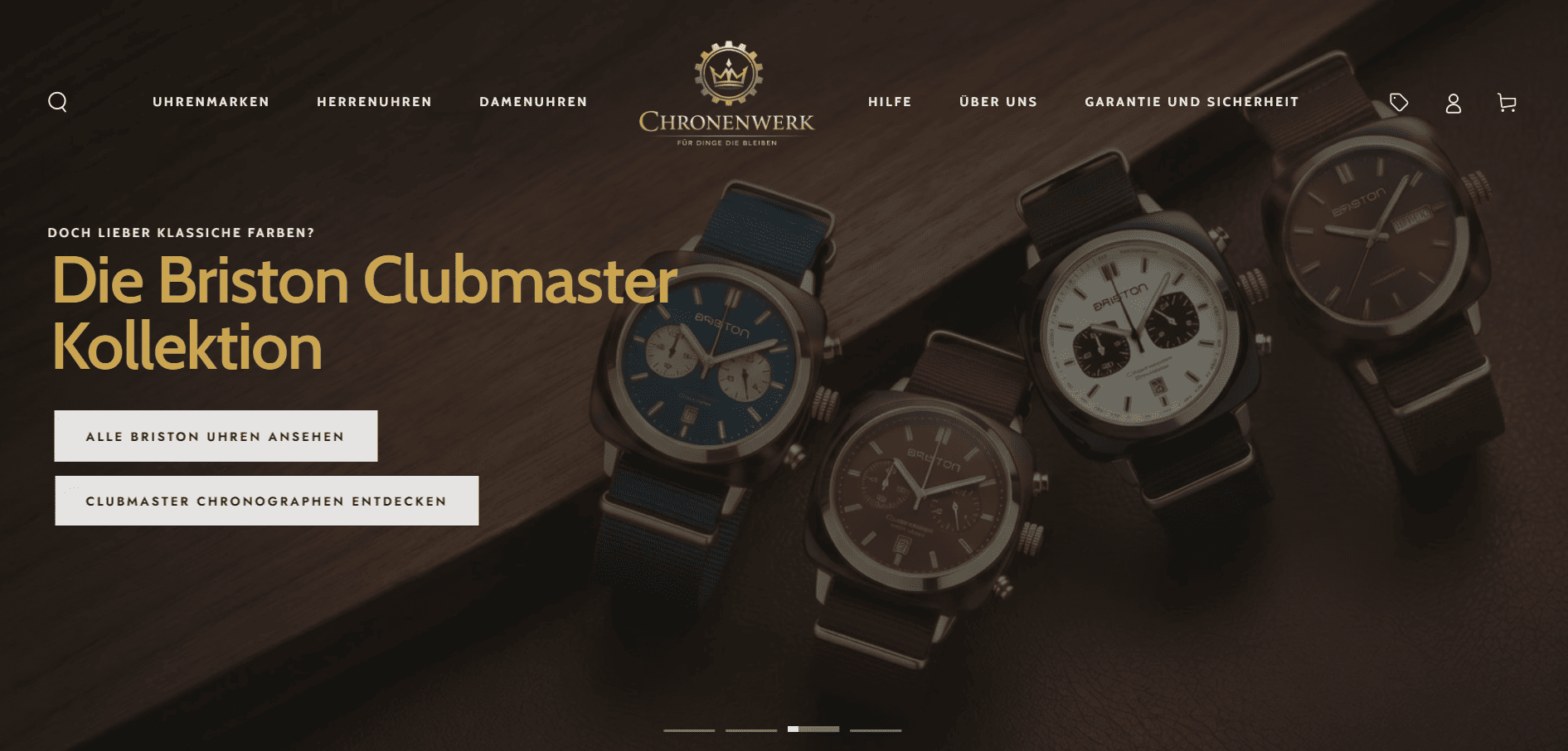 Startseite des Uhren-Onlineshops Chronenwerk mit Produktübersicht, umgesetzt von Brockworks