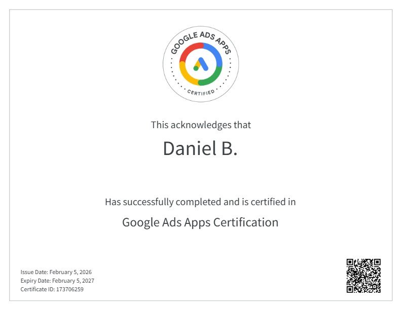 Zertifikat: Google Ads Apps Certification