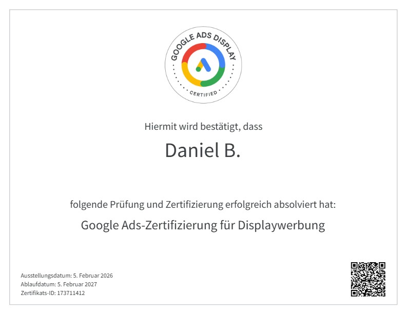 Zertifikat: Google Ads-Displaywerbung