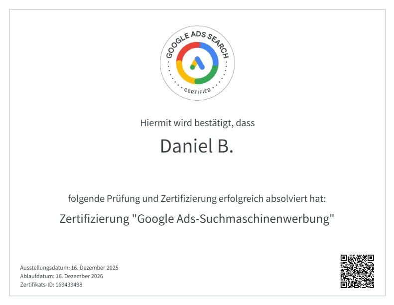 Zertifikat: Google Ads-Suchmaschinenwerbung