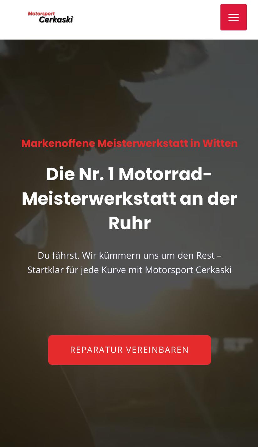 Website von Motorsport Cerkaski, Motorrad-Meisterwerkstatt in Witten, umgesetzt von Brockworks
